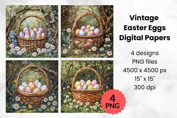 Download Vintage Easter Eggs in Basket Scrapbook - Easter eggs Collection