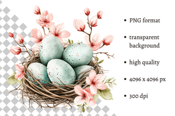 Download Watercolor Mint Easter Eggs Nest PNG - Easter eggs Collection